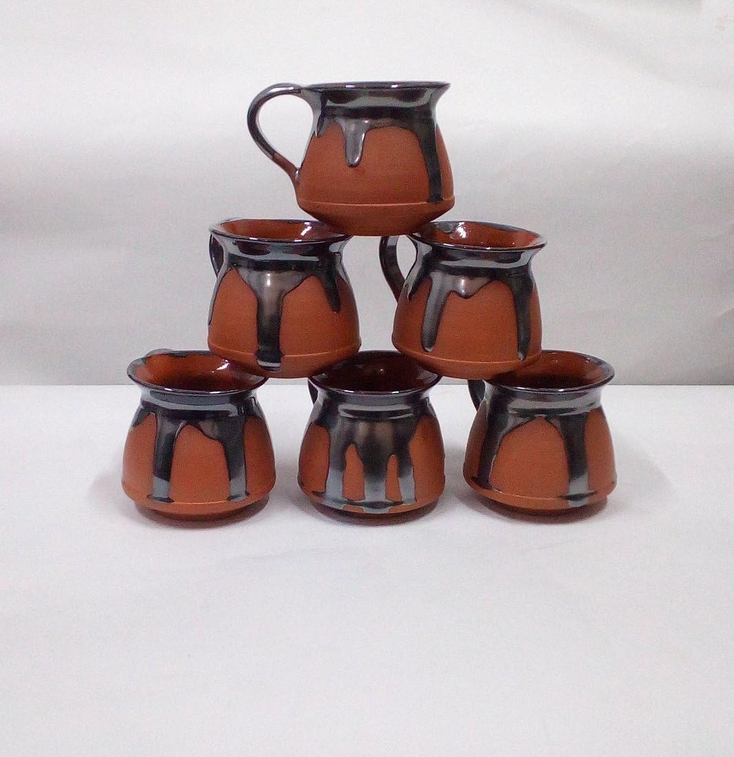 Handmade Matki design kulhad with handle clay tea cup set of 6 by