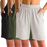 Huukeay 3 Pack Women's 8" Bermuda Shorts, High Waist Stretch Casual Knee Length Bottoms Summer Athletic Gym Short with Pocket
