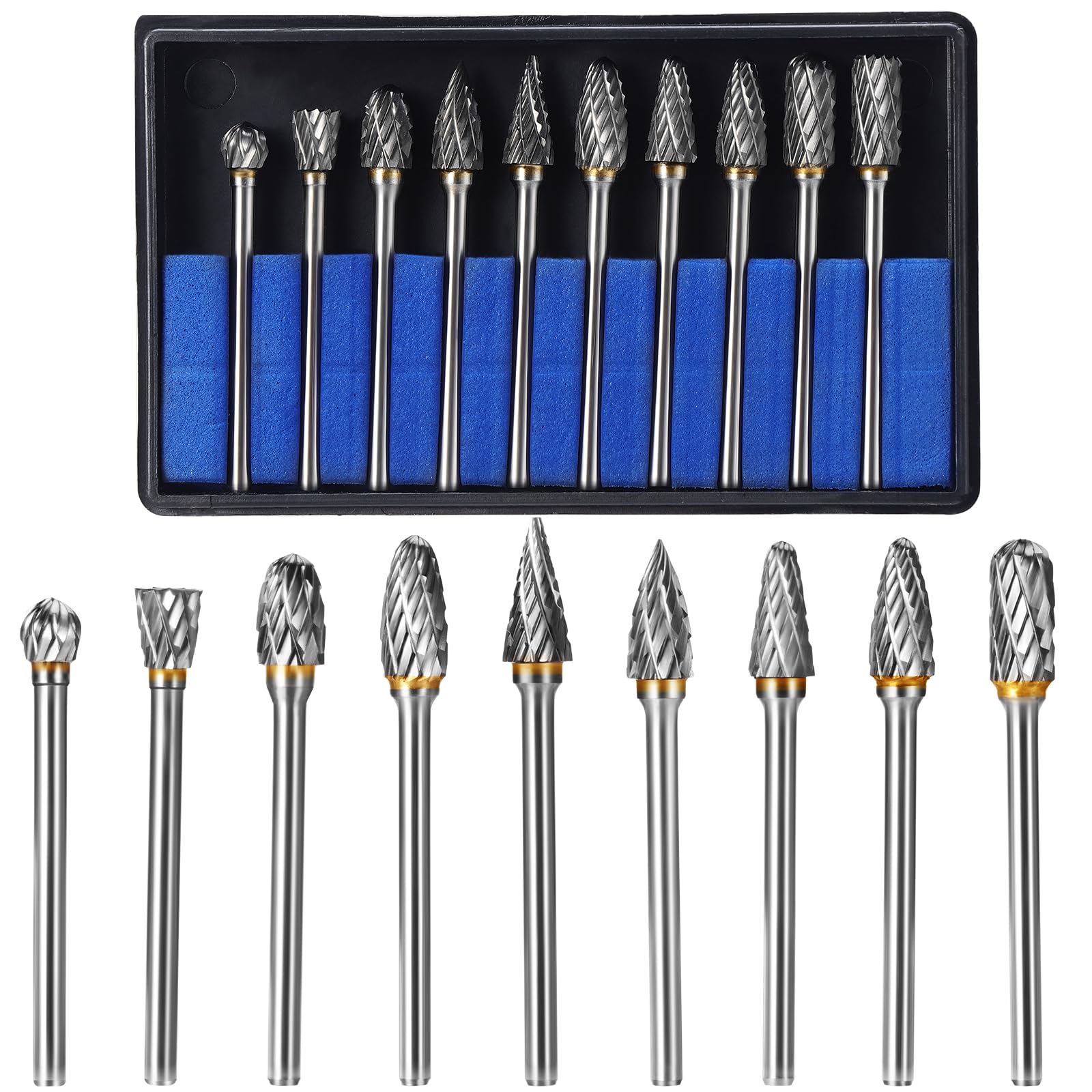 Faankiton 10PCS Tungsten Carbide Rotary Burrs, Carbide Die Grinder Bits Compatible with Dremel, Metal Grinding Bit, Wood Carving Drill Bit, Rotary Burr Drill Bit, Die Grinder Bits Rotary File