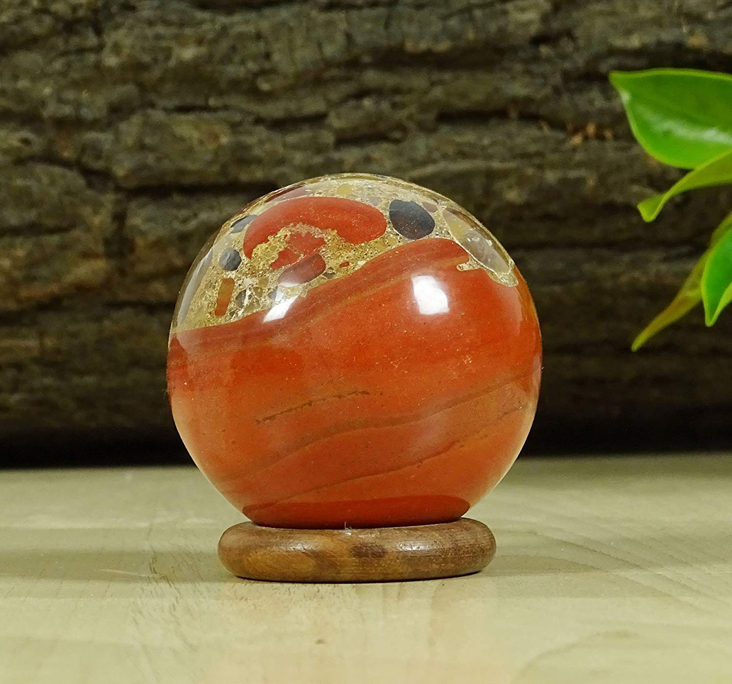 Reikiera Brecciated Jasper Sphere Stone Ball With Ring Stand Aura Balancing Metaphysical Crystal Reiki Healing- Choose Size