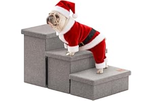 Love's cabin Dog Stairs for High Bed 18"H,Foldable Pet Stairs for Small Medium or Large Dogs Puppy with Storage for Bed or Couch, Cat Dog Steps Ramp with Zip up to 200 lbs(Solid Grey,3 Steps no Condo)