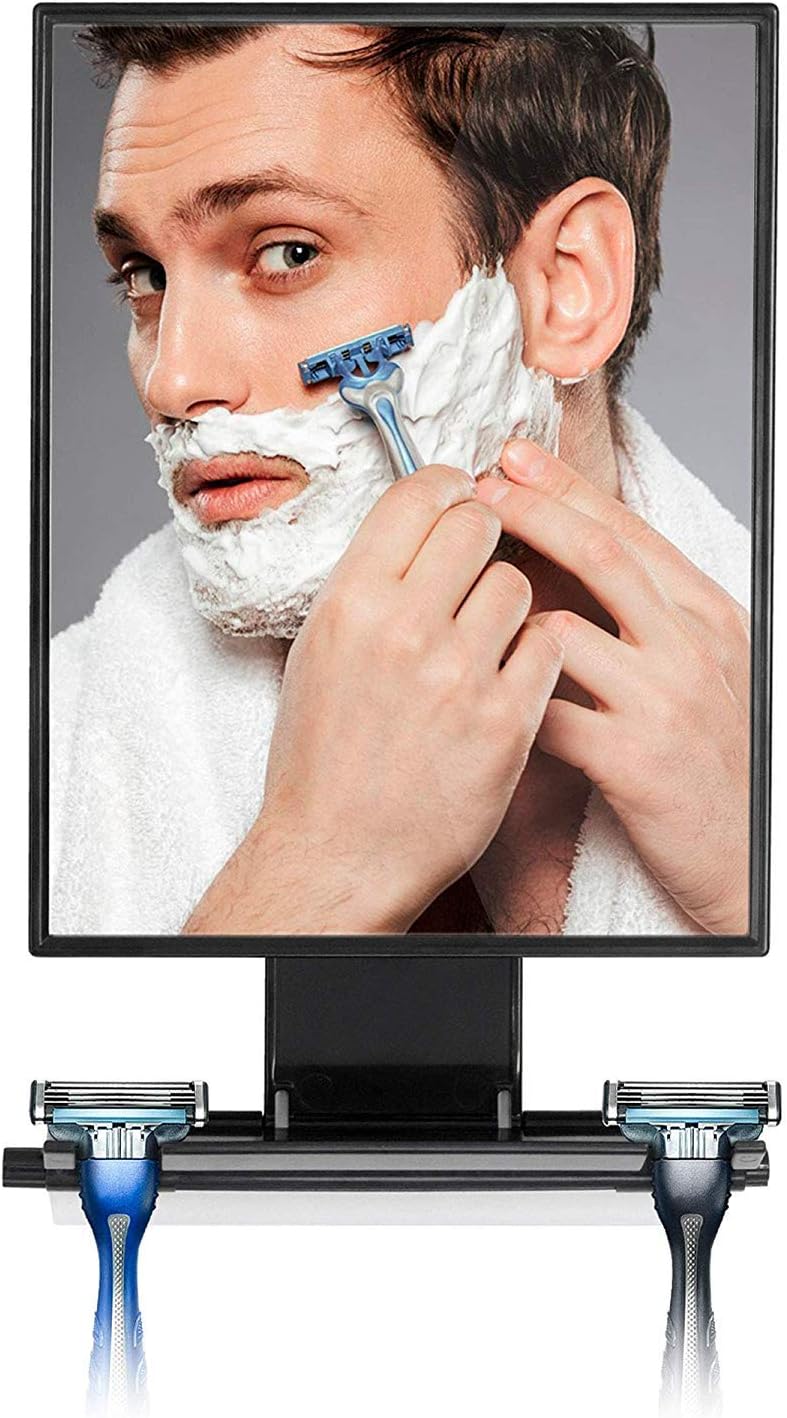 ToiletTree Products Deluxe Larger Fogless Shower Shaving Mirror with Squeegee, Large, Black