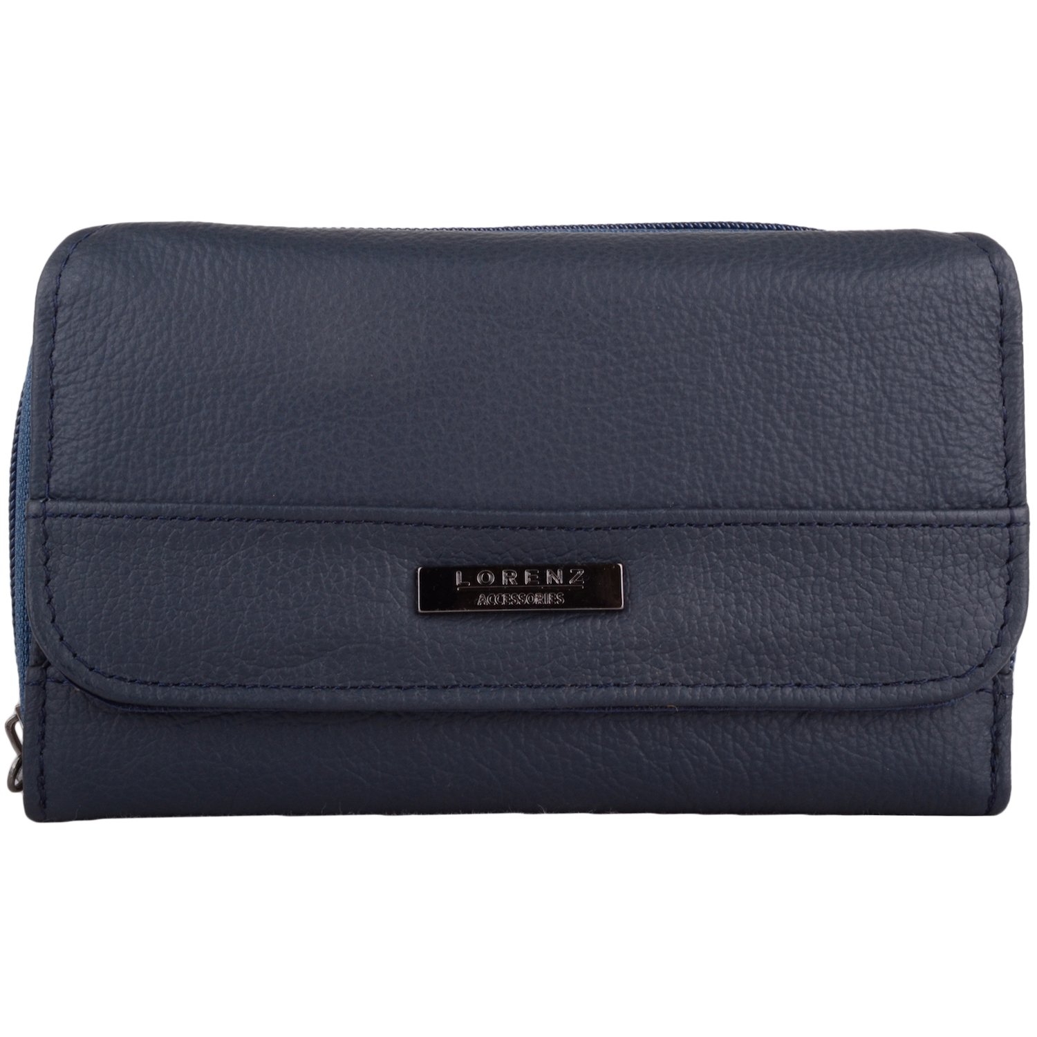 Womens Leather Tri-Fold RFID Protected Money/Coin Holder/Purse - Navy