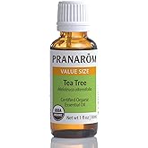 Pranarom USDA Certified Organic Tea Tree Essential Oil (30ml), 100% Pure Undiluted Therapeutic Grade from Zimbabwe for Aromatherapy, Diffuser, Healthy Skin & Hair, Massage, Relaxation