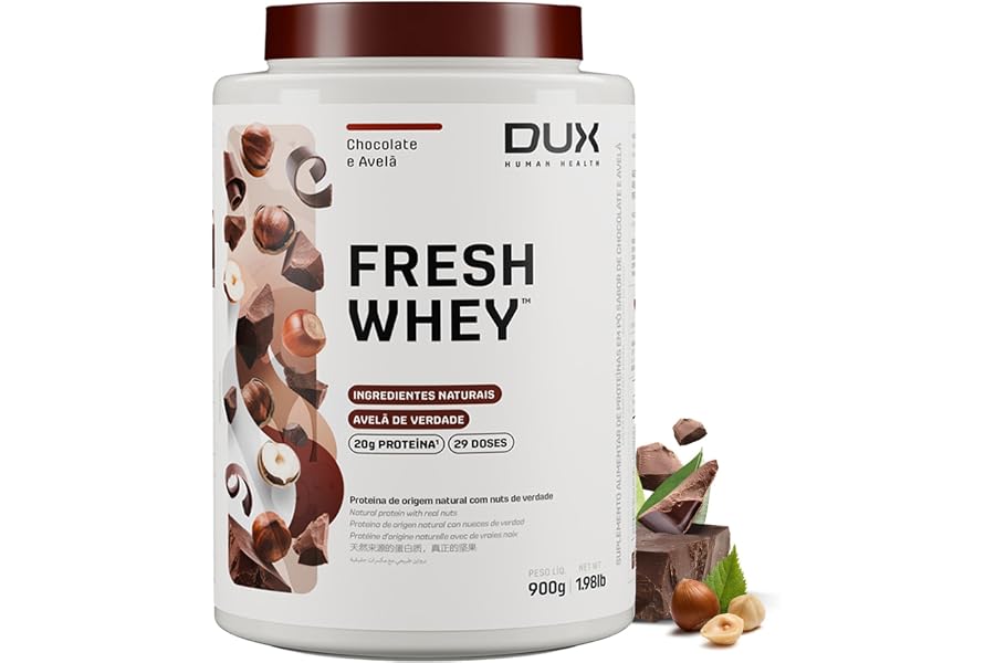 DUX HUMAN HEALTH Fresh Whey Protein 900g Chocolate e Avelã – Nutrição Prática para Receitas e Shakes