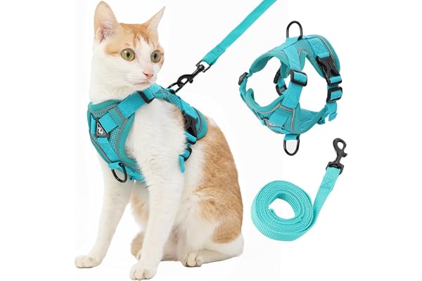 Kodervo Cat Harness and Leash, Reflective Cat Harness Escape Proof for Walking, Adjustable Kitten Harness and Leash Set, 4 Bu