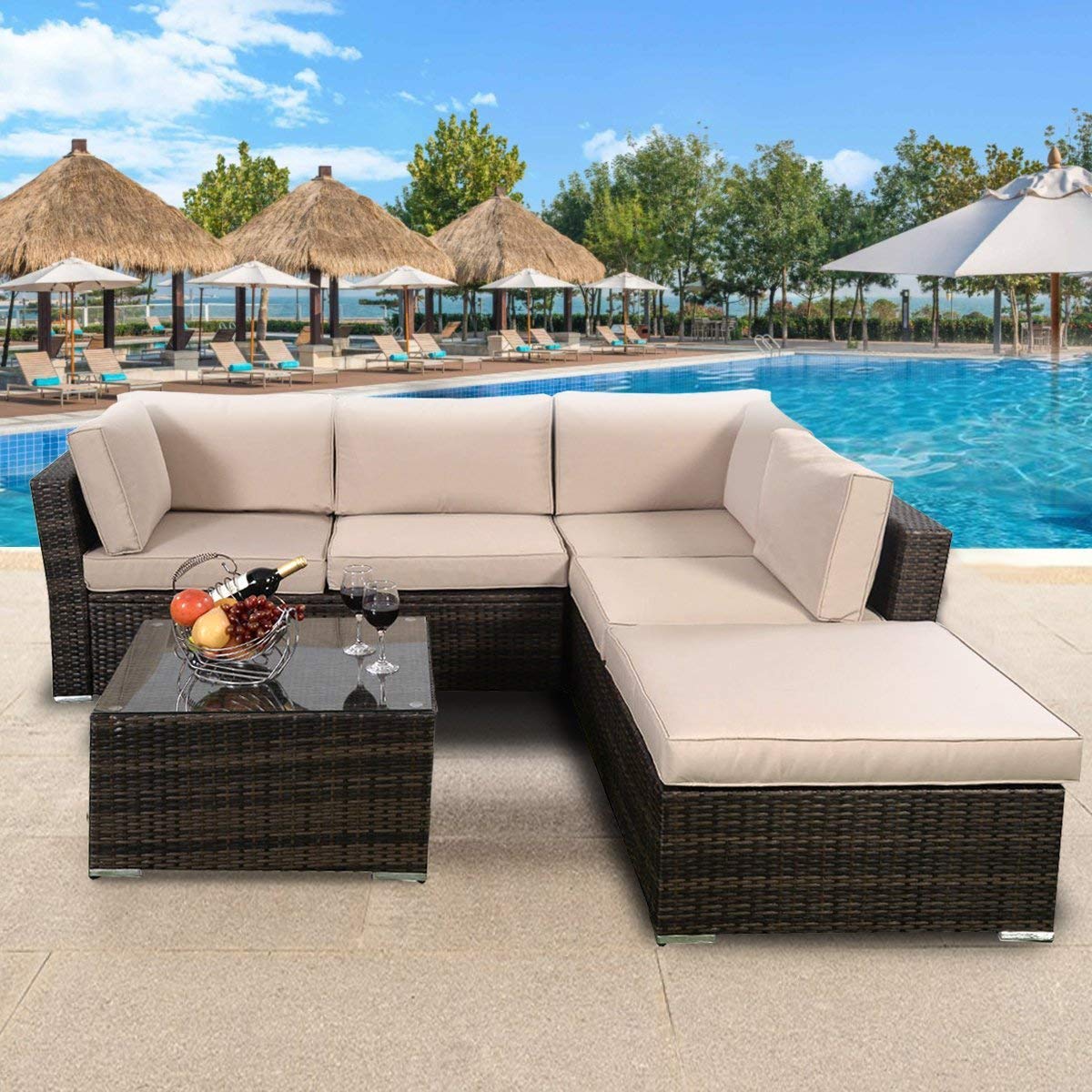 Tangkula 6 Piece Patio Furniture Set, Outdoor Deck Lawn Backyard