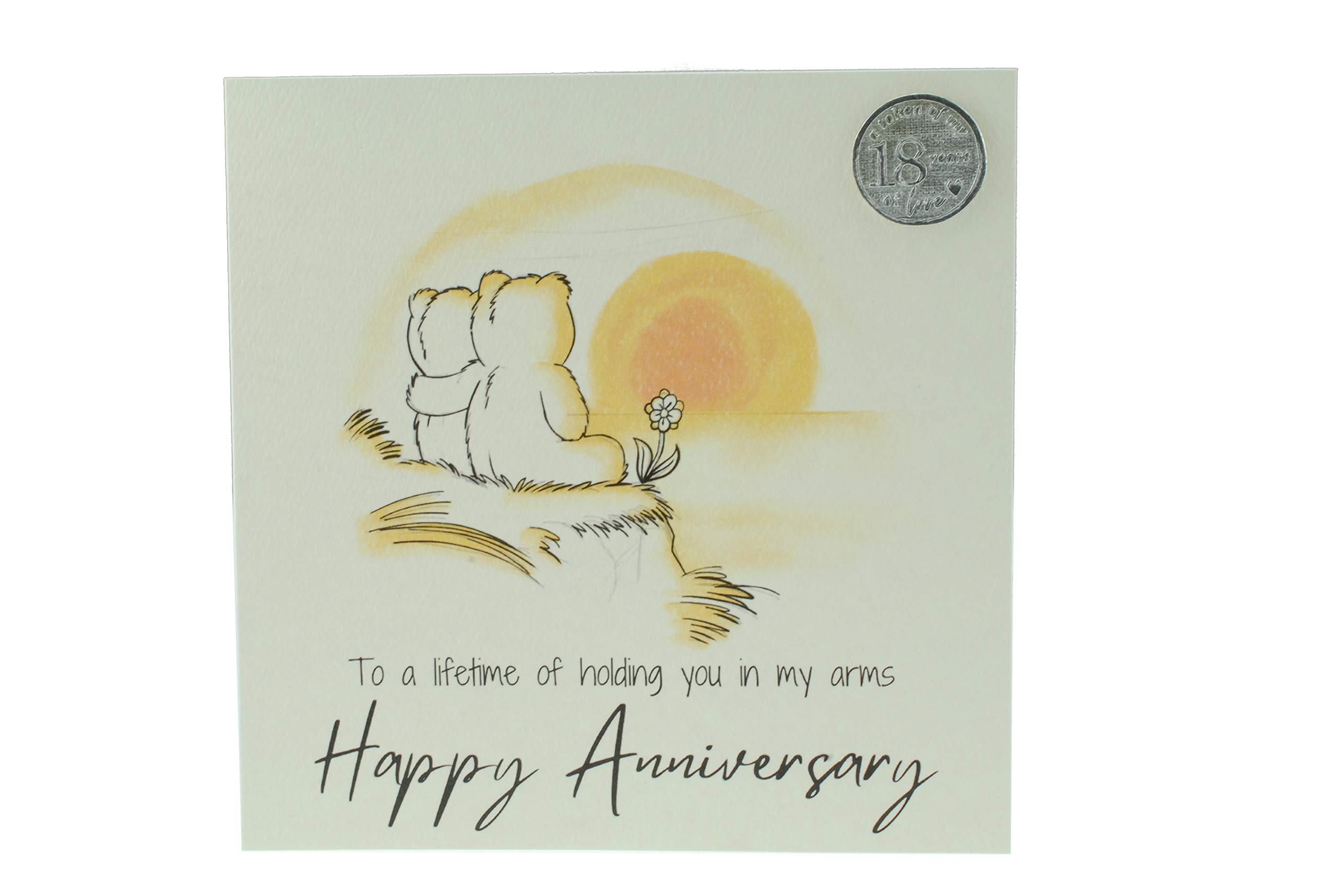 Cute 18 Year Anniversary Card, Sunset Bears – Free Metal 18th Anniversary Love Token Gift (gc-annisunset18)