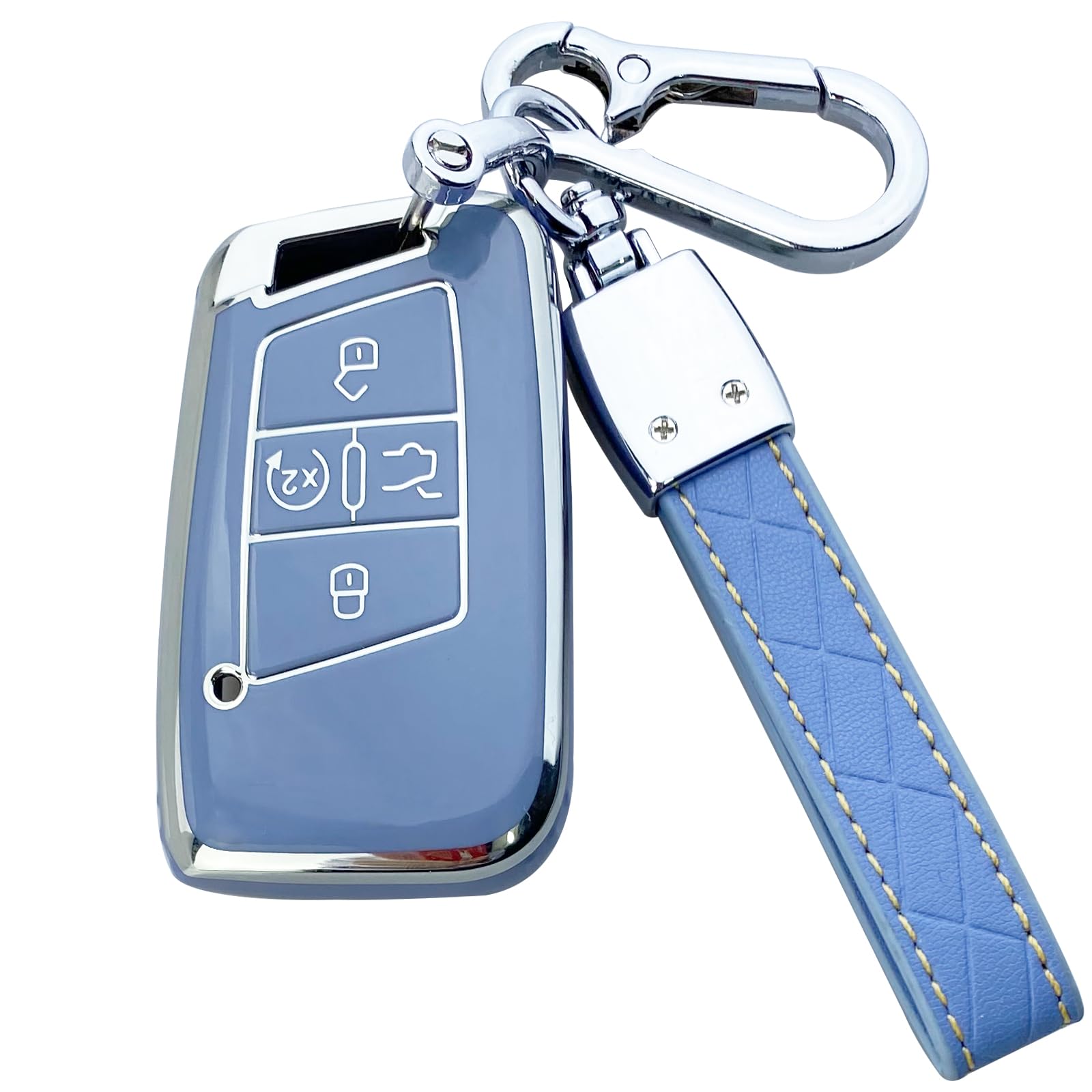 Photo 1 of ShuDay Key Fob Cover Case Compatible with VW Atlas Arteon Golf Jetta Passat Tiguan Taos Skoda Kodiaq Superb Accessories (Blue)