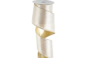 DINDOSAL Champagne Gold Wired Ribbon - 4 Inch x 10 Yards Velvet Ribbon for Gift Wrapping, Large Bows, Wreaths & Garlands