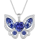 Lwsary Butterfly Pendant Necklace 925 Sterling Silver Birthstone Jewelry Gifts for Women
