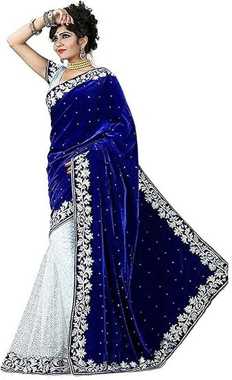Women's Indian fashion velvet Saree With Blouse Piece