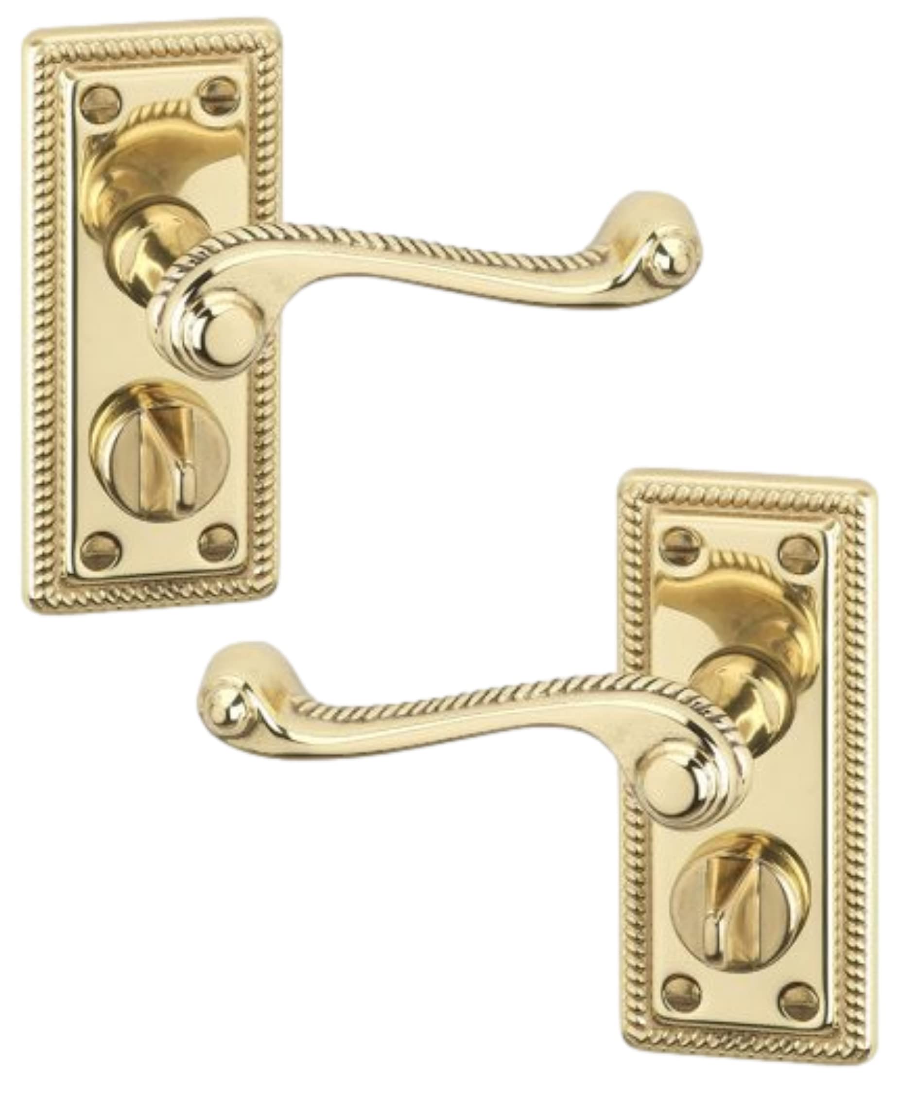 URFIC 54-30-315-01 Georgian Polished Brass Privacy Traditional Door Handle Set