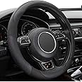 Xizopucy Black Microfiber Leather Steering Wheel Cover，Universal 15 inch Steering Wheel Covers for Car