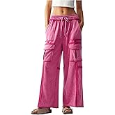BEAUDRM Women's Drawstring Waist Baggy Cargo Pants Y2k Wide Leg Trousers with Pocket