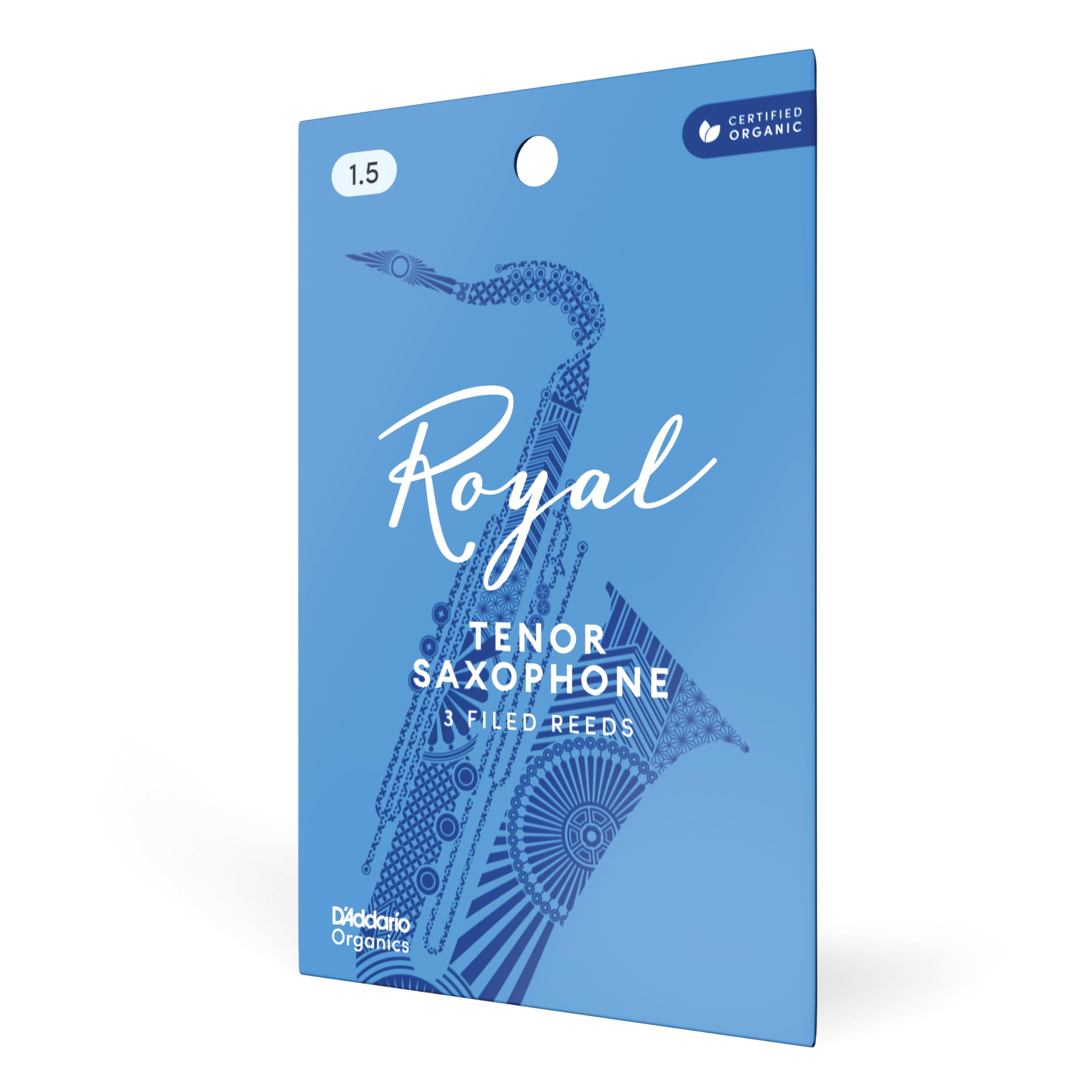D'Addario Royal Organic Tenor Saxophone Reeds, Strength 1.5, 3-Pack