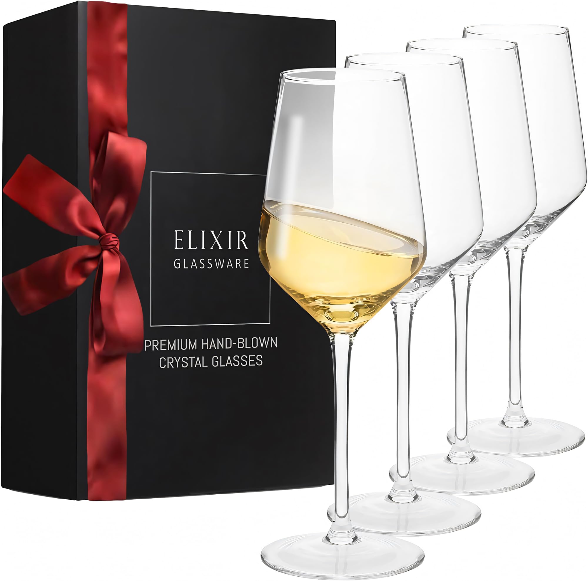 ELIXIR GLASSWARE Crystal Wine Glasses – Hand Blown Red & White Wine Glasses – Set of 4 Long Stem Wine Glasses, Premium Crystal – Wedding, Anniversary, Christmas – 13 oz, Clear