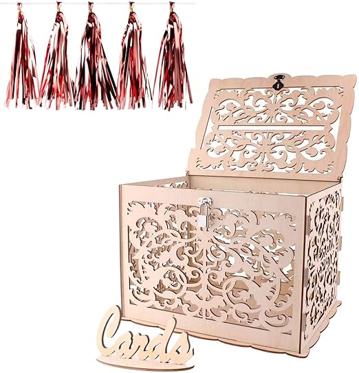 Caja de tarjetas de boda de madera, ANSUG Cajas de Regalo para Bodas Vintage con Cerradura