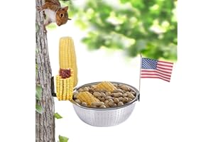 Karshall Upgraded Squirrel Feeder for Outside with Flag, Chipmunk Picnic Table Feeder with Removable Drainage Bowl, Easy to Install Zero Assembly for Nuts/Corn Cob/Peanuts (with Flag)