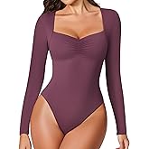 Avidlove Women's Sexy Sweetheart Neckline Bodysuit Tops Long Sleeve Double Lined Thong Body Suits Ruched Outfits
