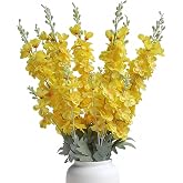 8pcs Yellow Silk Delphinium Artificial Flowers with 34" Flocking Stem | Fake Snap Dragons Flower, Larkspur Long Flowers for Tall Floor Vase Kitchen Home Decor