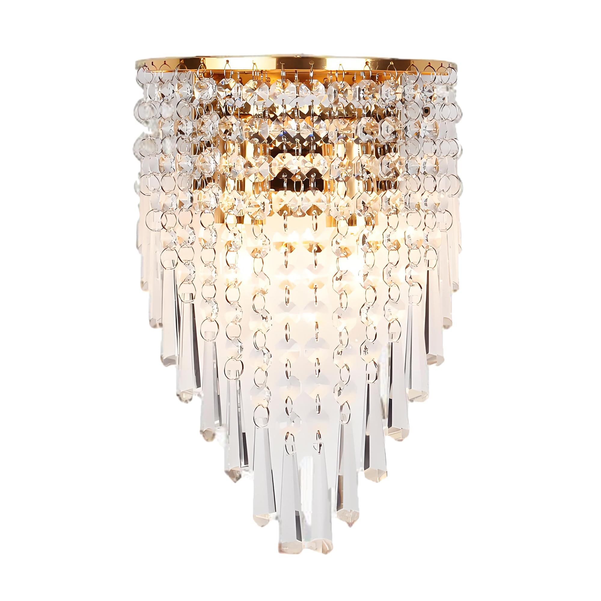 HJXDtech Sparkling Crystal Wall Lamp, Vintage E14 DIY Wall Light in Gold Steel & Crystal Curtain for Bedroom Aisle Living Room Indoor Decoration Sconce Lighting Fixture (B)