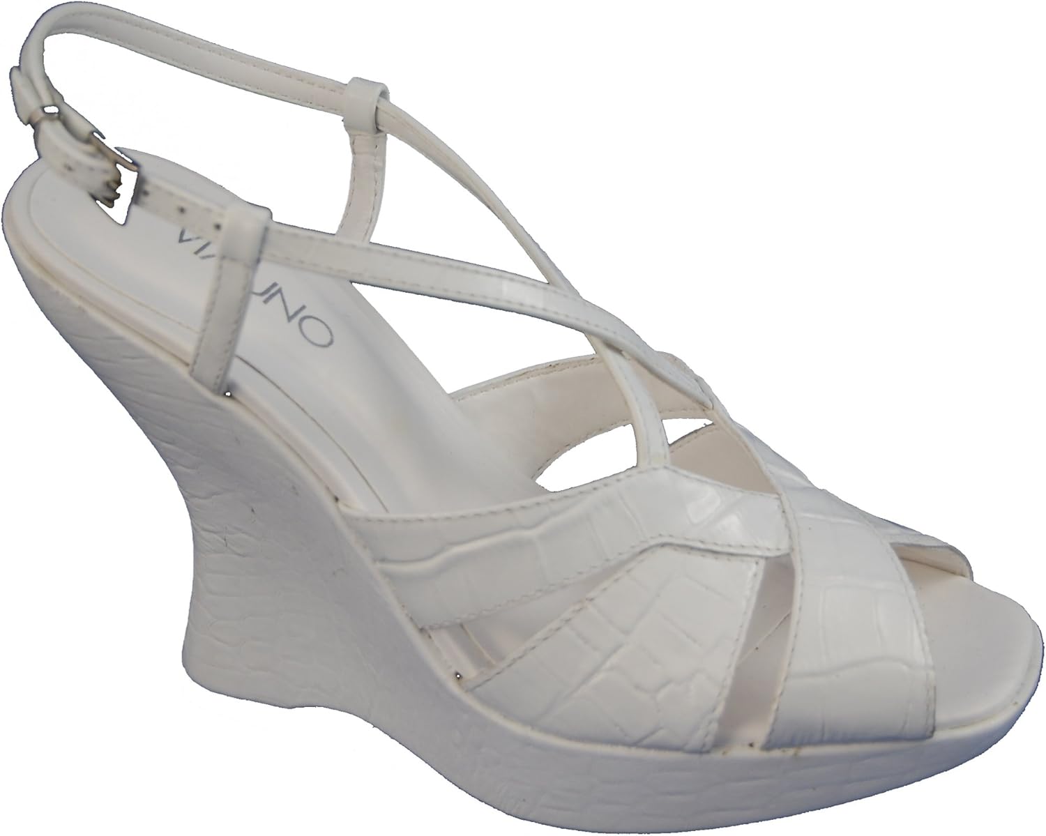 white strappy wedge heels