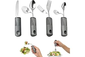 Weighted Adaptive Utensils, 4Pcs Weighted Utensils for Hand Tremors, 42° Angled Design for Parkinson's Patients, Hand Tremors