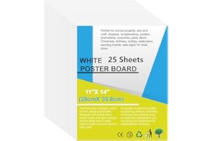 25 Pcs 11" x 14" Poster Board White Poster Paper Bulk, ROOKEA 250Gsm Thickness Vision Boards Smart Poster Board for School Arts Craft Projects Presentations Drawing Scrapbooking Blank Graphic Display