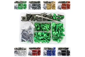 REARACE Universal Motorcycle Fairing Bolt Kits - Fit for CRF-R, YZ, NINJA/ZX, GSX/DRZ Series - Sport Bike Screws, Washers, Nuts, Clips Assortment (Green)