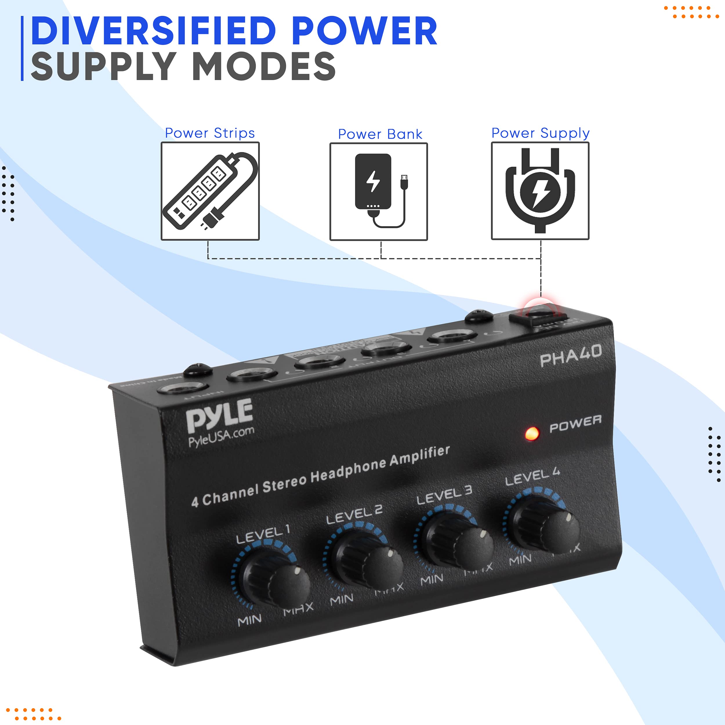 Pyle 4-Channel Portable Stereo Headphone Amplifier - Mini Earphone Splitter Amp with 4 ¼” TRS Output Jacks - Independent Volume Controls - High-Quality Audio for Studio & Stage - PHA40