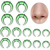 Longbeauty 14 Pcs Glass Septum Stretching Kit 14G-2G Ear Gauges Expander Set C Shape Tapers Gauges Horseshoes Body Piercing Jewelry Set