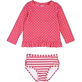 RuffleButts Baby/Toddler Girls Long Sleeve Rash Guard UPF50+ Sun Protected Bikini Swimsuit