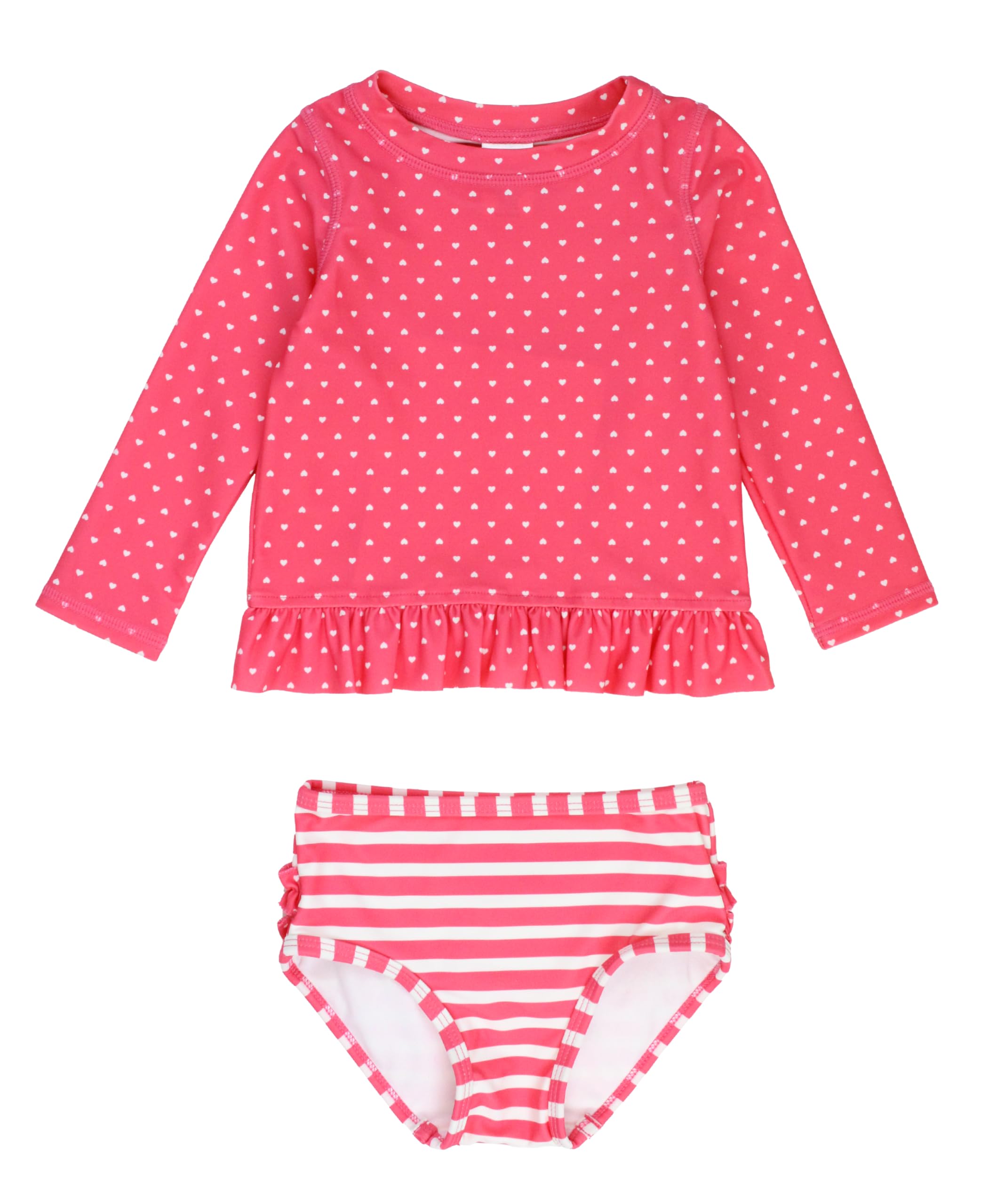 RuffleButts Hot Pink Heart Long Sleeve Rash Guard Bikini - 5 Image