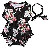 Xmas Apparel Baby-Girls Sleeveless Tassel Romper + Headband
