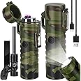 Scotte Electric Lighter USB Rechargeable Plasma Lighter Waterproof Lighter with Flashlight Arc Lighter Include 5 in 1 Magnesium Fire Starter for Outdoor Camping Hiking Tactical Survival Lighter