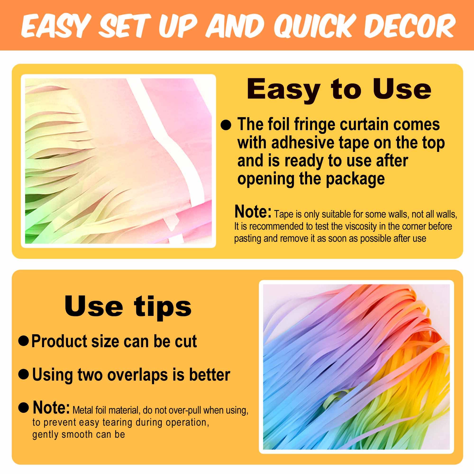 6 Pack 3.28x9.8 Ft Light Rainbow Foil Fringe