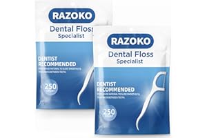RAZOKO Dental Floss Picks High Pull Toothpicks Sticks,Clean Floss Picks,Unflavored Disposable Flossers Refill Pack 500 Count