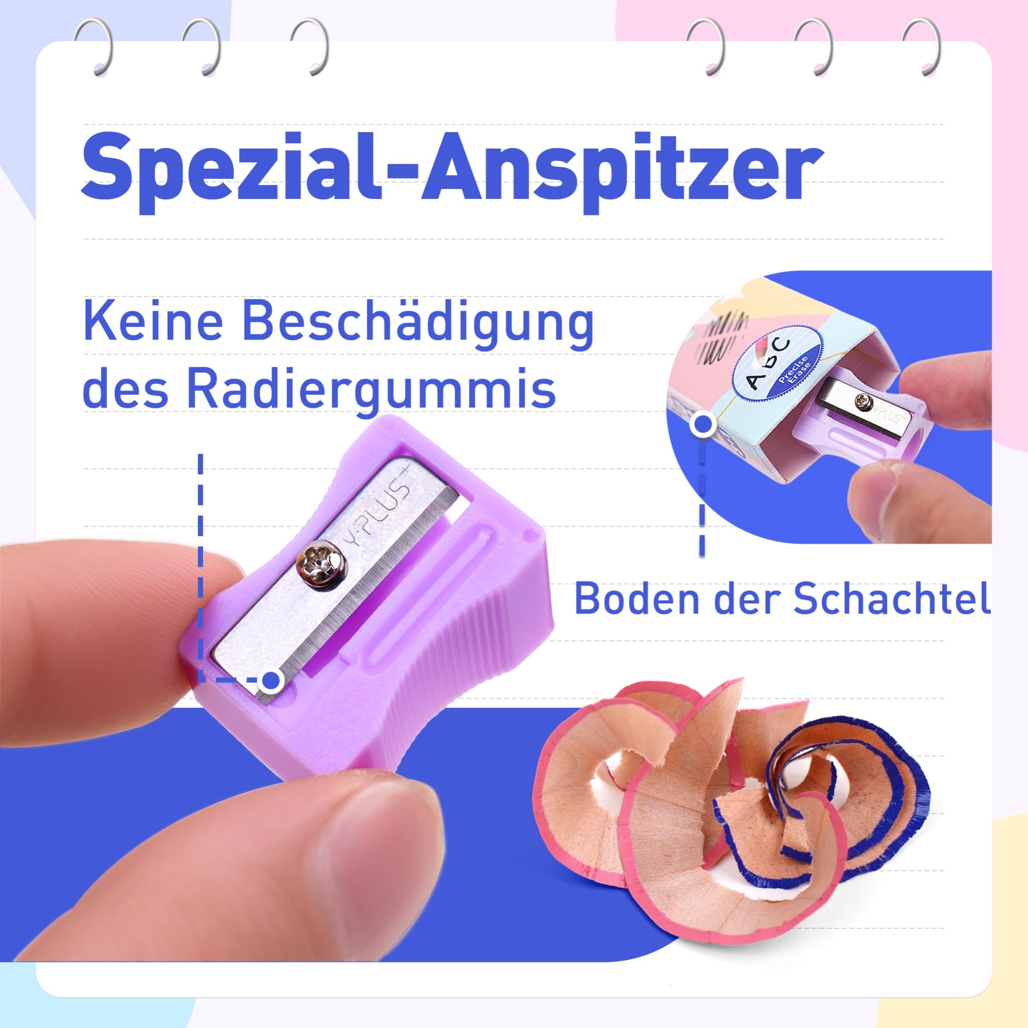 YPLUS Radiergummi – 3 Stück Präzise und saubere Radierung, ideal für Kinder und Schule, einzigartiges Stift-Design, inklusive Spitzer - Blau 4