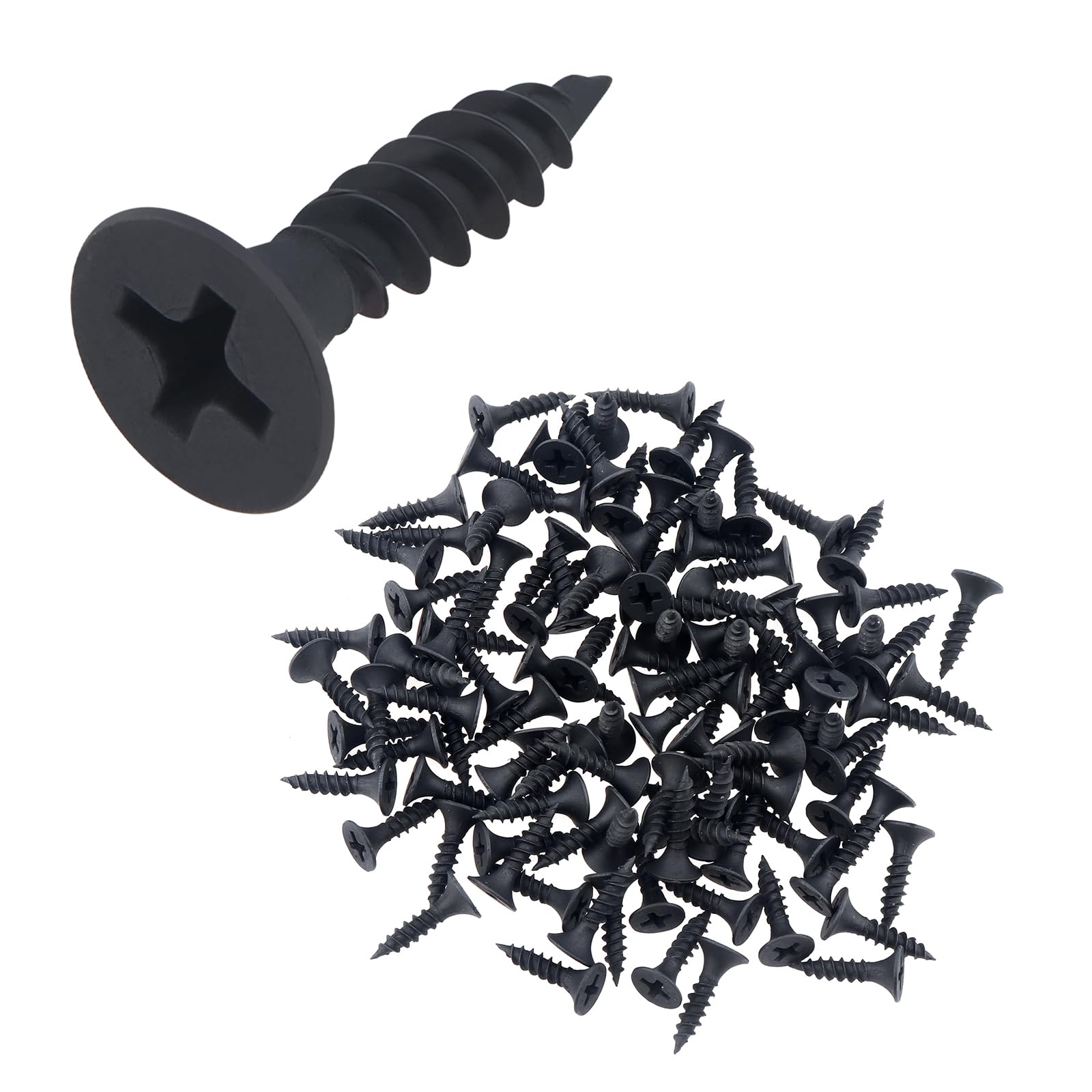 Smgda 100 Pcs Self Tapping Screws, M4*16mm Phillips Flat Head Wood Screws, Cold Rolled Steel Modified Truss Head Self Drilling Screw for Wood Drywall Full Thread Woodworking Fastener (Black)