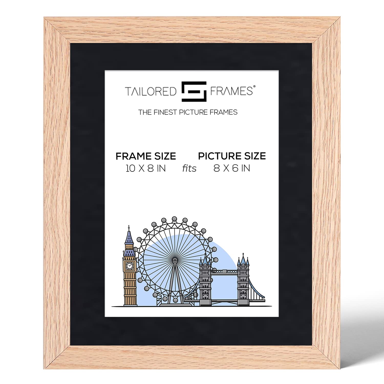 Tailored Frames 99 Solid Natural Oak 10" x 8" Frame for 8" x 6" Picture | Single Picture Frames | Table Top & Wall Hanging Type | Photo Frame with Black Mount — image 1