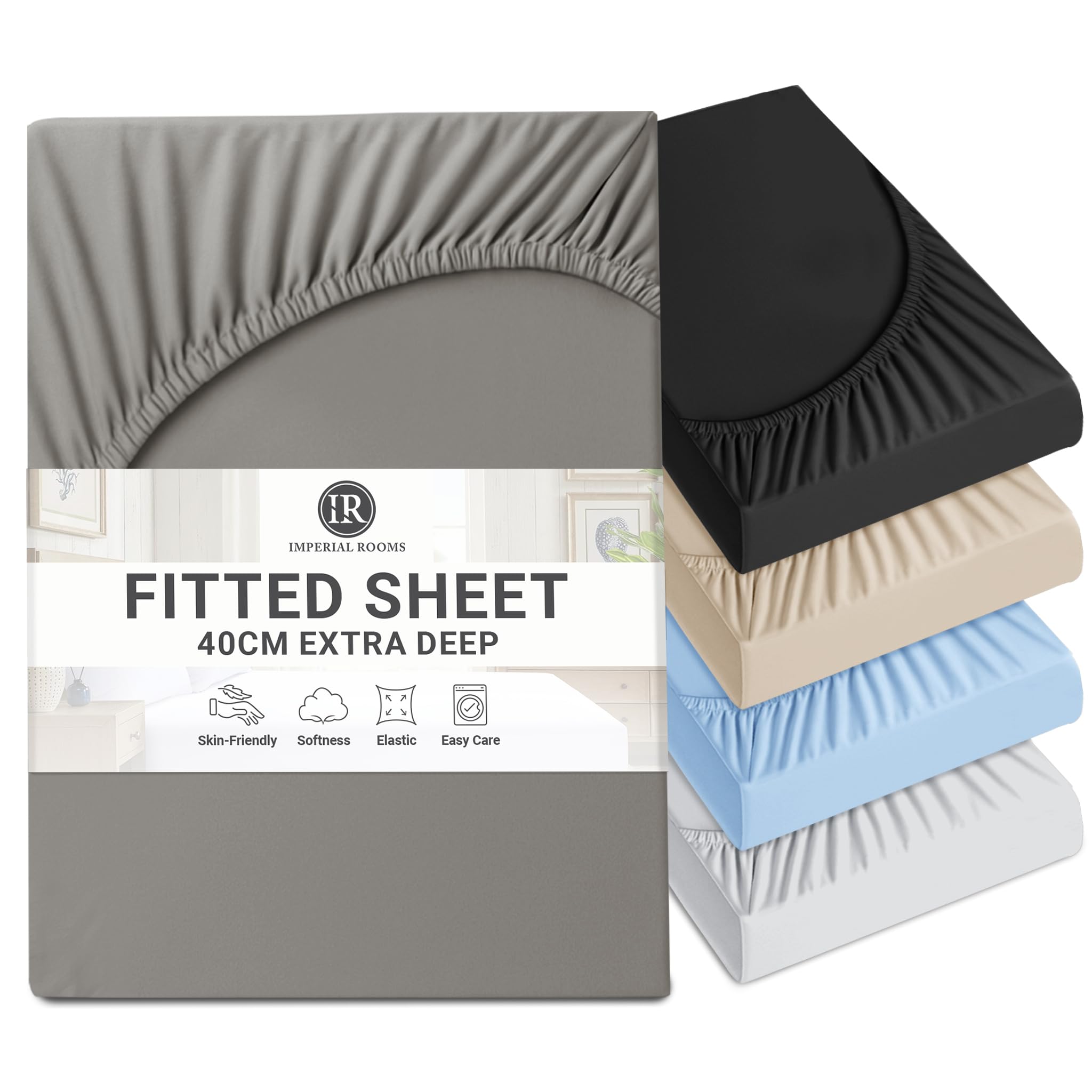 Imperial Rooms Single Fitted Sheet 16"/40CM - Extra Deep Brushed Microfiber Bed Sheets Easy Care Soft Breathable Fitted Bed Sheet - Shrinkage and Fade Resistant (Grey)