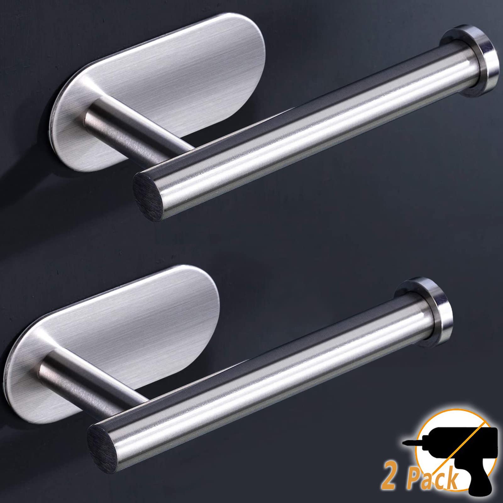 Toilet Roll Holder Self Adhesive 2 Pack, Wall Mounted 304 Stainless Steel Toilet Paper Holder, No Drill Toilet Tissue Holder for Bathroom and Kitchen