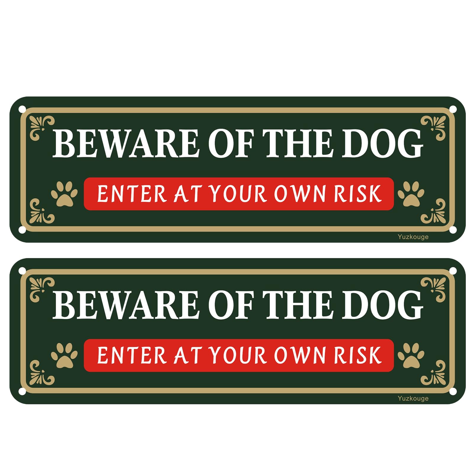 Beware of Dog Enter At Your Own Risk Sign - 2 Pack, 25cm x 8cm Rust Free Aluminum Yard Sign, Weatherproof, Fade Resistant, Easy Mounting.