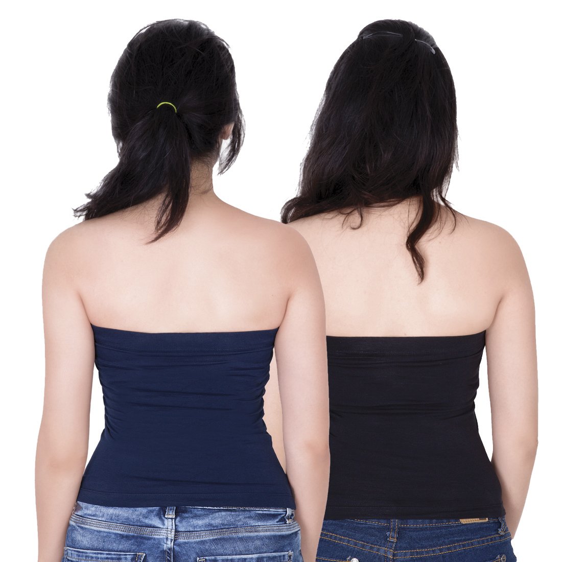 letizia inbuilt padded tube top pack of 2 (blue and black)