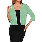Iandroiy Women's 3/4 Sleeve Shrugs Lightweight Open Front Cropped Cardigan for Women