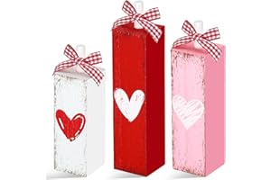 Geetery Valentine's Day Decorations for Home Valentines Table Block Sign Valentine Tiered Tray Decor Rustic Farmhouse Tabletop Centerpieces for Wedding Anniversary Party Shelf(Heart Style)
