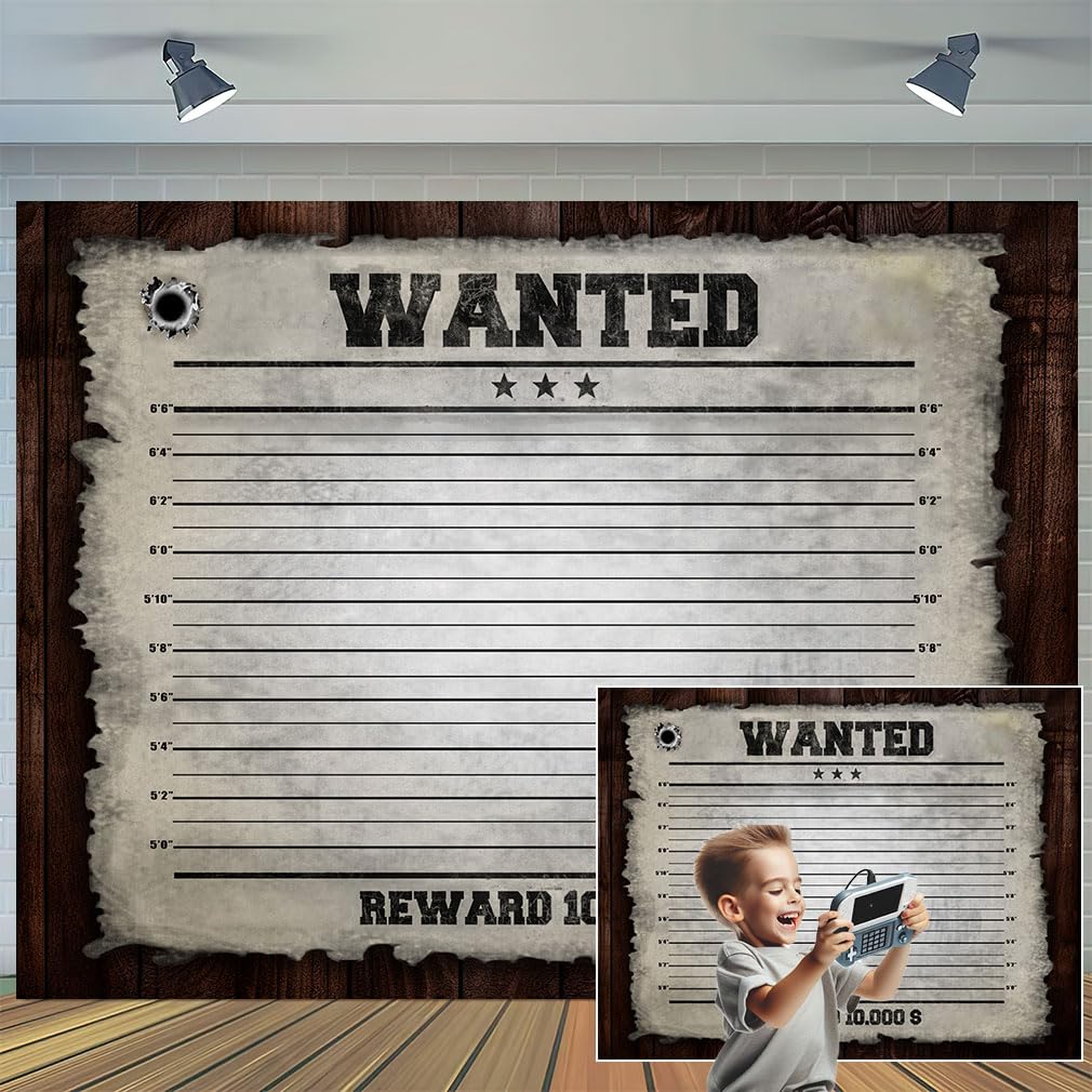 Photo 1 of 7X5ft Police Lineup Mugshot Photo Backdrop Money Reward Photography Background, Western Murder Party Jail Prison Suspect Height Chart Backdrops Photo Booth Prop Decorations Wall Decor Tablecloth