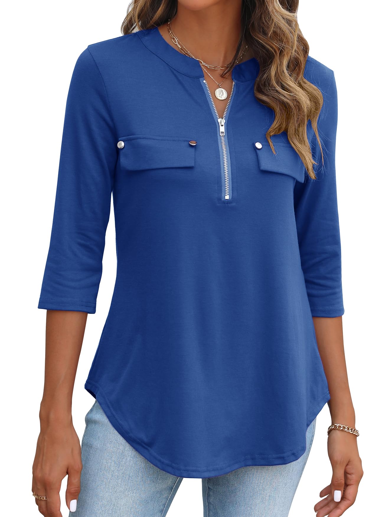 Halife Ladies Tops and Blouses 3/4 Sleeve Stretchy