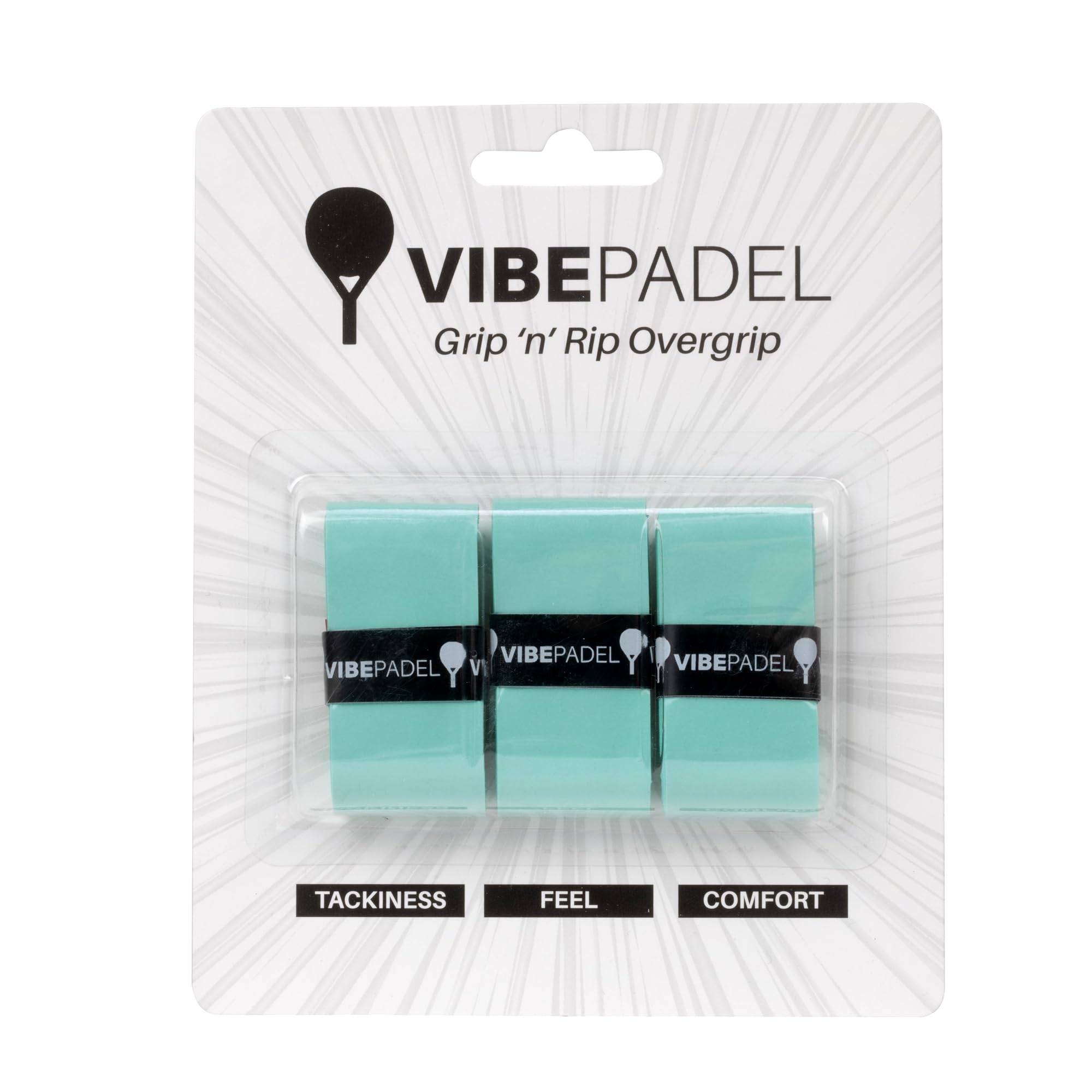 VIBEPADEL | Padel Grip for Tacky Feel | Grip 'n' Rip Padel Overgrip | Padel Racket Grip Tape | Padel, Pickleball, Squash and Badminton Racket Grip Tape | Padel Accessories and Padel Gifts | 3 Pack